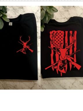 Country shirt deer Short Sleeve hunting fishing American flag popular Red Black